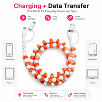 Câble de charge rapide multi-USB 4-en-1 Sunset Orange avec perles, cadeau créatif, accessoires de mode pour voiture, câble Type C