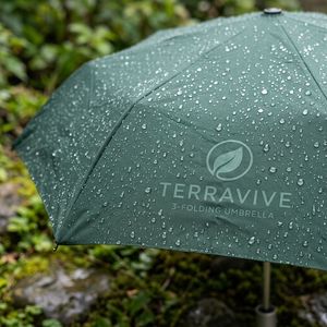 Parapluie pliant en 3 sections avec poignée en <span class=keywords><strong>J</strong></span> en bambou RPET, certifié GRS, personnalisable avec logo, manuel, premium, vert eucalyptus, écologique et durable - Product Image 4
