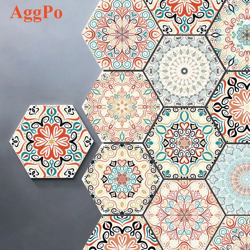 Papier peint hexagonal en carrelage mural, 10 pièces, écorce et bâton, Style Mandala, 9x9 pouces, rétro-projection de cuisine