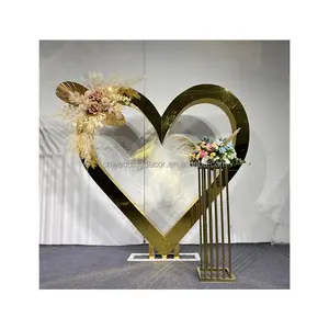 זול חתונה תפאורות זהב אקריליק תצוגת Stand לב קשת דוכן רקע