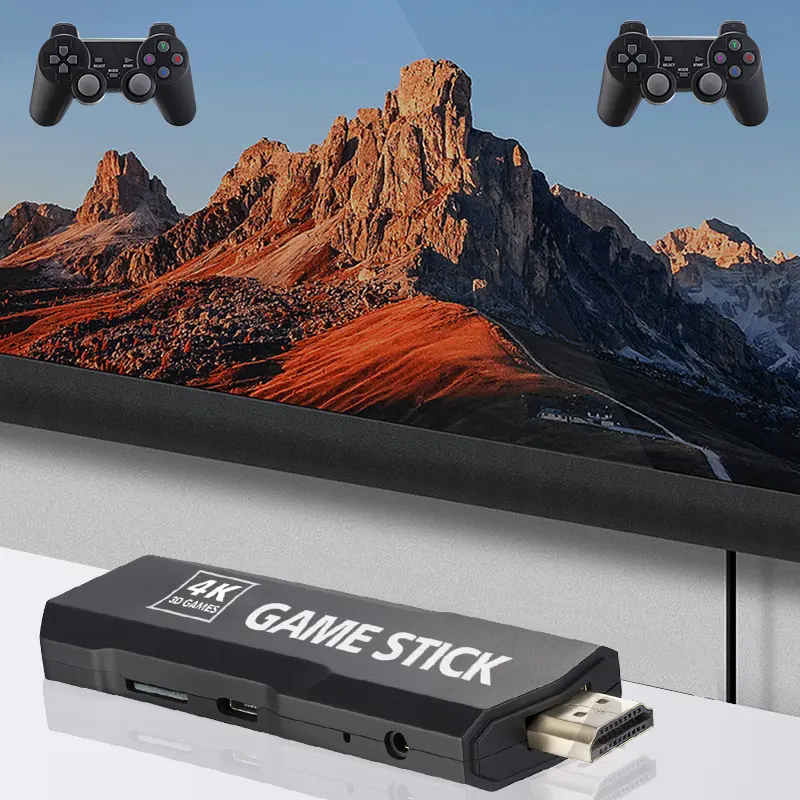 High quality 1GB+8GB Built-in 3500+ games 64G Memory card smart TV game stick game box with two gamepads