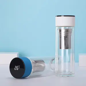 Grosir seni smart kopi-Zogift Botol Air Insulasi Kaca LED, Tampilan Temperatur dengan Stainless Teh untuk Kopi dan Teh, Perjalanan