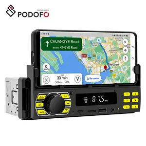 Podofo Car MP3 Player Single Din Car Radio Audio with Mobile Phone Holder 12V Car Radio Colorful lights /BT/SD/AUX-IN/FM