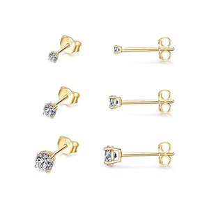 Juego de Aretes Clásicos CANNER de Plata de Ley S925 con Circonita Cúbica, Hipoalergénicos, 3 Piezas, Aretes Bonitos con Baño de Oro - Product Image 1