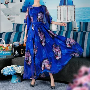 2020ドロップシッピング卸売鮮やかな花柄の女性のカフタンシフォンパーティーマキシドレスハワイバンコックドレスプラスサイズのサンドレス