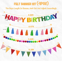 Guirlande suspendue arc-en-ciel 3D Joyeux Anniversaire en feutre, bannières, drapeaux, fanions, pompons et guirlande de points pour fournitures de fête d'anniversaire pour enfants et adultes
