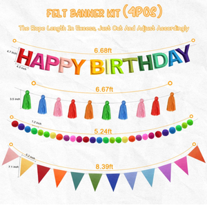 Guirnaldas de Fieltro con Diseño de Arcoíris para Cumpleaños, Banderines, Borlas, Bolas, Decoración para Fiestas de Cumpleaños Infantiles y de Adultos - Product Image 6