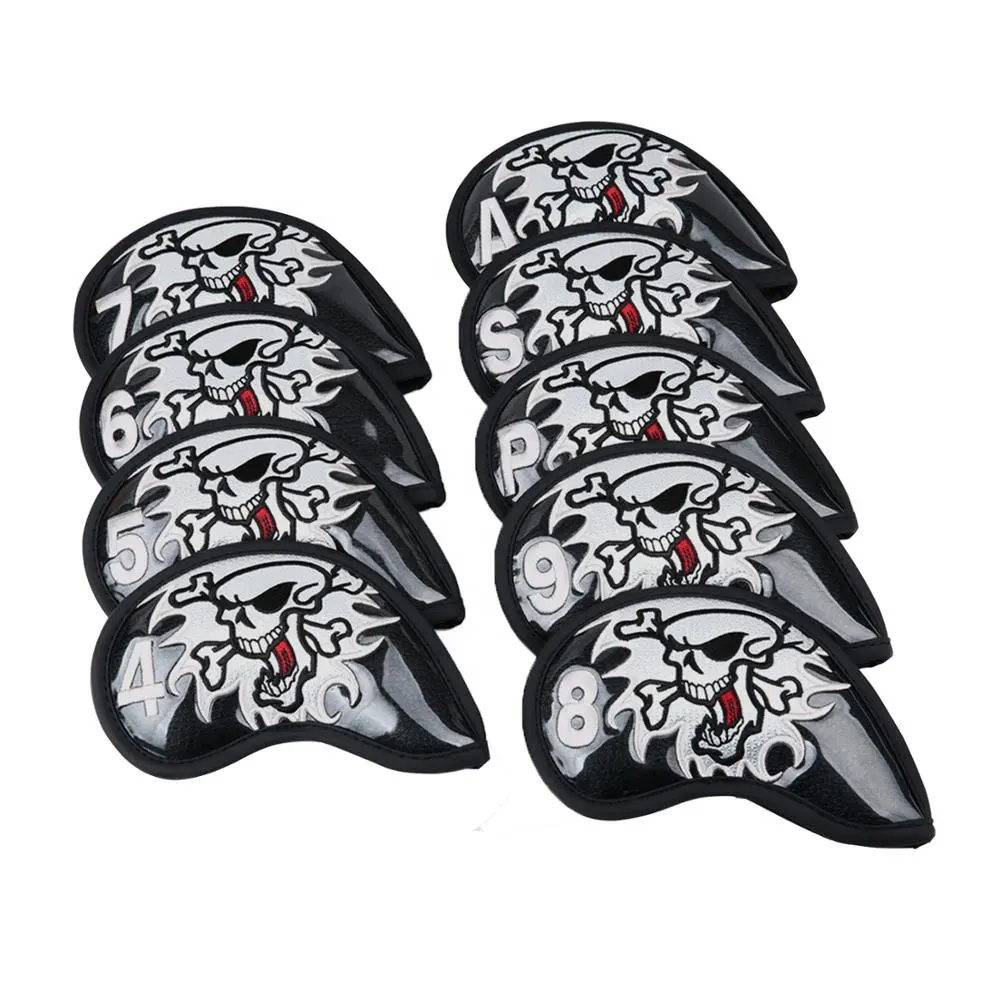 9PCS/Set Skull Golf Iron Head Cover Iron Cover 4 5 6 7 8 9 P S A for Golf Irons Club Red Black Blue White