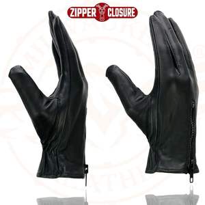 2025 <b>Leather</b> <b>Men's</b> <b>Black</b> Unlined Lightweight Motorcycle <b>Gloves</b> SH226D with Wrist Zipper Closure - Product Image 1
