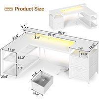 Bureau de jeu moderne blanc de grande taille avec tiroirs et espace pour imprimante, éclairage LED RGB, table d'ordinateur de jeu avec support pour moniteur