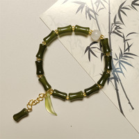 Bracelet Élastique Fait Main pour Femme et Fille, Perles en Forme de Bambou, Design Rétro Tempérament, Style National Frais, avec Pompon