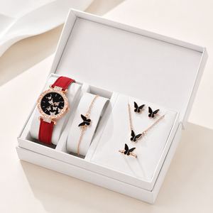 Ensemble de 5 montres pour femmes plaquées or, avec bague, collier, boucles d'oreilles, bracelet, pour mariage, fiançailles, décontracté, sans boîte - Product Image 4