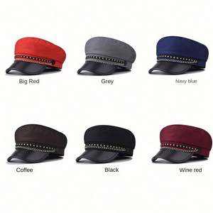 Boina de Moda Británica 2025 con Estrella de Cinco Puntas, Gorra de Capitán con Cadena y Visera de PU, Tendencia Primavera-Otoño - Product Image 2