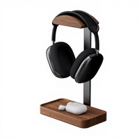 Support pour casque supra-auriculaire traditionnel en bois massif et métal, avec base de rangement, pour casque de jeu, idéal pour la maison et le bureau