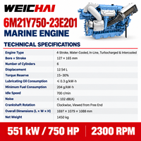 Mesin Diesel Laut Kecepatan Tinggi Weichai 6M21 Seri 750hp 2300RPM 6M21Y750-23E201 untuk Kapal Pesiar dengan Sertifikat IMO
