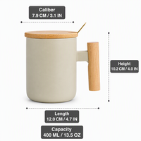 Mug à café en céramique mate 400 ml avec logo personnalisé OEM, poignée en bois, couvercle en bambou et cuillère – Vente en gros, style nordique, idéal pour le bureau ou comme cadeau