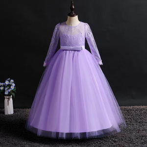 Robe de bal en dentelle à manches longues pour filles, col rond, en Tulle, robe de princesse pour hôtesse de mariage, vert - Product Image 3