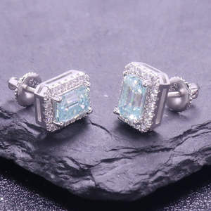 Pendientes de Plata con Moissanita Azul Corte Esmeralda de 1ct, Color D, Pureza VVS, Joyería de Moda - Product Image 4