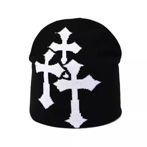 Knit <strong>Beanie</strong> with Cross Pattern Unisex Soft Jacquard Cap <strong>Cool</strong> Street Outdoor Sports Earflap Hat - Product Image 1