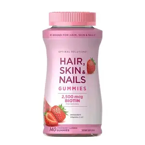 Gomas de morango com vitamina biotina para cabelo, ótimas gomas para o crescimento da pele das unhas para mulheres, oem/odm/obm, apoia a saúde do cabelo, pele e unhas