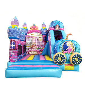 Château Gonflable <span class=keywords><strong>Magique</strong></span> Princesse Contes de Fées avec Carrosse Citrouille 3D – Décoration pour Fête Thème Princesse Filles - Product Image 1