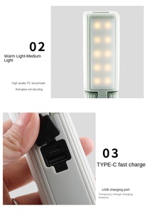 โคมไฟตั้งแคมป์กลางแจ้งแบบชาร์จไฟได้พกพาได้2000มิลลิแอมป์ต่อชั่วโมงพร้อมชาร์จมือถือ - Product Image 3