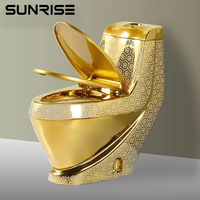 WC monobloc en céramique plaqué or avec siphon en S, ensemble de toilettes dorées pour salle de bain, sanitaires de couleur or