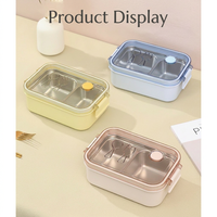 Boîte repas carrée hermétique en acier inoxydable avec cuillère et fourchette intégrées, couvercle en plastique anti-fuite, portable, à un seul niveau