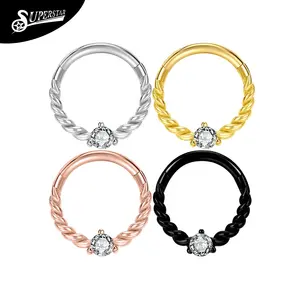 Superstar Piercing Jewelry Twist Wire Round Zirconia Nose Stud Stainless Steel Hinged Segment Clickers Segment Ring Septum