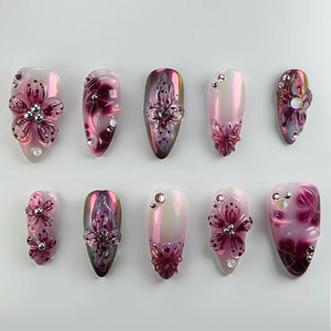 <span class=keywords><strong>Unghie</strong></span> Finte Artigianali Premium 30 Pezzi, <span class=keywords><strong>Unghie</strong></span> Francesi con Polvere Dorata a Specchio e Intagli 3D, Nail Art di Lusso di Alta Gamma - Product Image 5