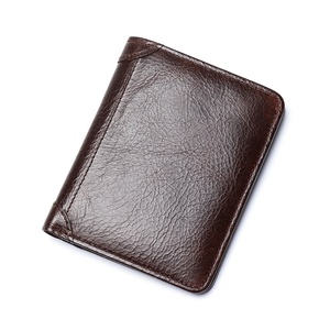 BOSHIHO New Arrival Short Custom Logo Genuine <b>RFID</b> Blocking Credit Card Holder <b>Wallets</b> Leather Men - Product Image 1