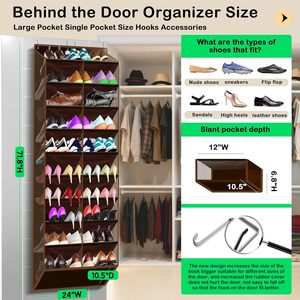 Over The Door <b>Shoe</b> Organizer 20 Pockets Holds 30 Pairs Coffee Brown Hanging Rack For <b>Shoes</b> Storage Behind Door Wall Mount - Product Image 2