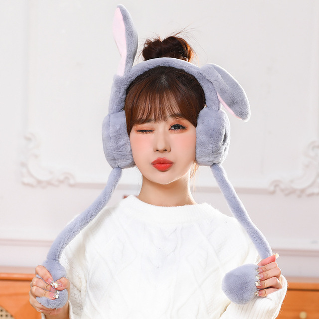 RTS Faux Rabbit Fur Winter Cute Ear Muff Warm Products Earmuffs With Moving Ears
