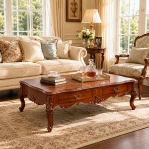 Amerikanischer Vintage-Couchtisch aus Geschnitztem Holz, Luxuriöser Mid-Century <span class=keywords><strong>Modern</strong></span> Langlebiger Handgefertigter Massivholz-Wohnzimmertisch - Product Image 3