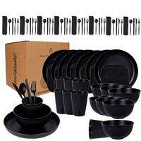 Ensemble de vaisselle en paille de blé noir mat, assiettes, bols, tasses, couverts, écologique, réutilisable, portable, compatible micro-ondes pour la maison et la cuisine