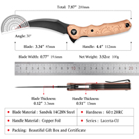 Couteau pliant multifonctionnel TRIVISA Lacerta EDC, lame 14C28N, manche en feuille de cuivre avec clip, outil de pêche, de chasse et de camping