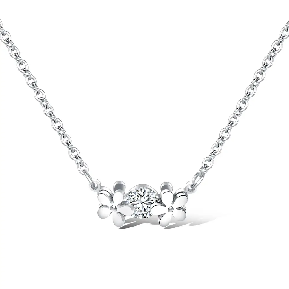Regalo di compleanno bella delicata Zirconia moda collana di un pezzo fiore collana in acciaio inossidabile per le donne