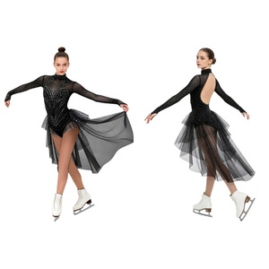 <b>Womens</b> Ice Figure Skating Costume Crystal Bodice Open Back High Low <b>Tulle</b> Skirt Sheer Mesh Sleeve Ice <b>Dress</b> Custom - Product Image 2