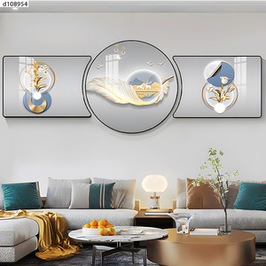 Triptyque décoratif moderne et épuré pour salon, peinture diamant en porcelaine de cristal sur toile, cadre en alliage d'aluminium, pour fond de canapé - Product Image 2