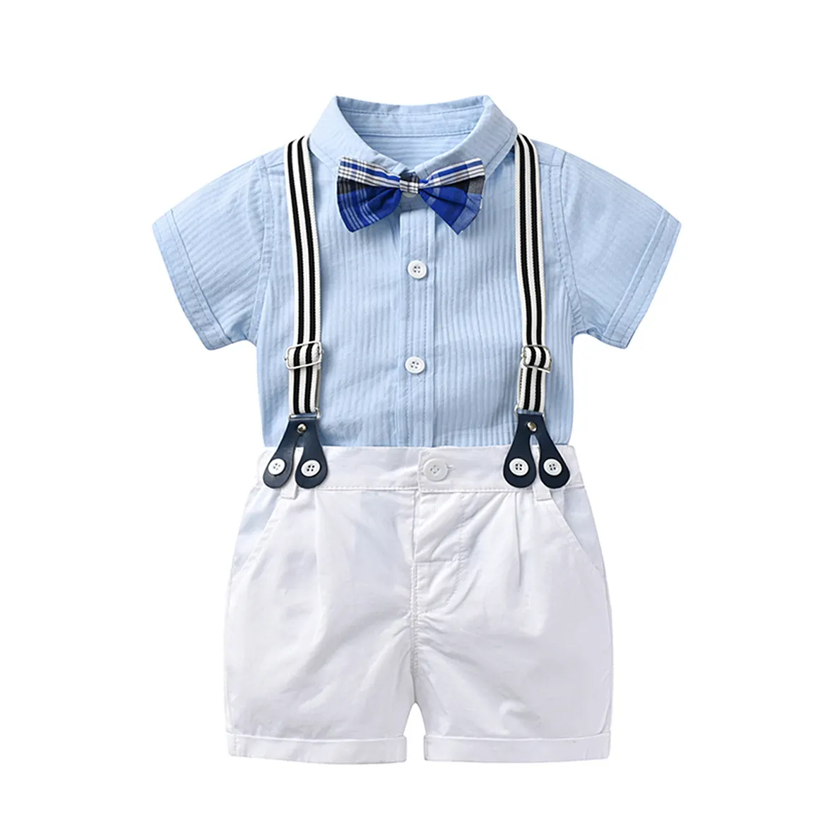 Wholesale Korean Boy Suit Summer Solid Color Shirt Overalls Suspenders Children's Clothes Performance Clothing Kindergarten