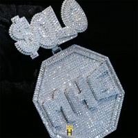 Bijoux personnalisés hiphop, grand cadre, pendentif octogonal, baguette en zircon, breloques à lettres glacées, pendentif bling cz
