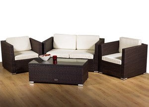 Ensemble canapé de réunion de jardin en poly rotin moderne Fourniture d'usine de tissage extérieur en rotin PE de haute qualité pour l'utilisation dans les parcs - Product Image 4