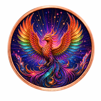 Pièce de monnaie en cuivre Oiseau Phénix Arc-en-ciel 5 AVDP oz .999 Or pur Relief 3D Haute Définition Couleur UV Art Mythique du Rénouveau du Feu Pièce Ronde en Cuivre