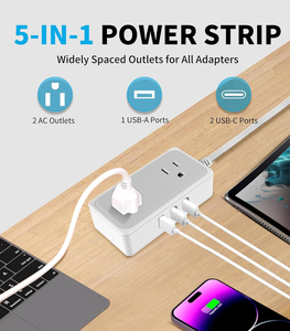 Regleta de Enchufes Universal de 220V con 2 Tomas de Corriente, Puertos USB A y C, Protector de Voltaje, ABS Ignífugo - Product Image 4