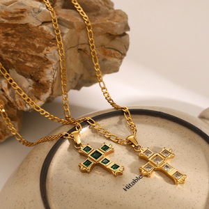 Stainless Steel <b>Cross</b> Pendant Necklace With White Square Zircon For Women Gift Jewelry European American Style - Product Image 3
