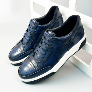 Chaussures de sport pour hommes en cuir véritable, bout rond, lacets, noires, toutes saisons, respirantes, semelle extérieure en caoutchouc, semelle intermédiaire en EVA - Product Image 3