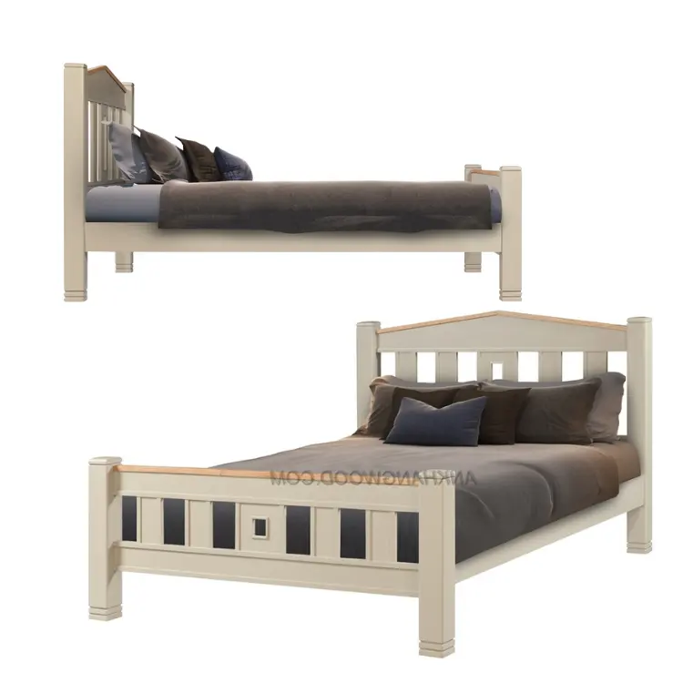 Cama de madera LEGACY de alta calidad, muebles de dormitorio, juego de dormitorio de madera maciza de pino, paquete de cartón de diseño personalizado, fábrica vietnamita