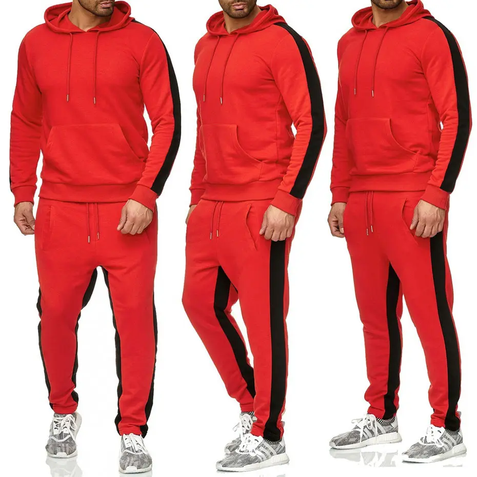 Großhandel Rot 2 Stück gestricktes Polyester Fleece Slim Fit Italienischer Custom Trainings anzug