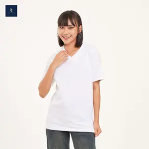 Customized Colour Apparel Women Basic V-Neck Collar Cotton 100% Fabric for Women's Clothing Outdoor Activities Made in Thailand