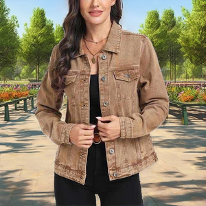 Custom Breathable Quick-Wear <b>Lightweight</b> Almond Brown Denim <b>Jacket</b> with Button Closure for <b>Women</b> Autumn Season Knitted Finished - Product Image 2